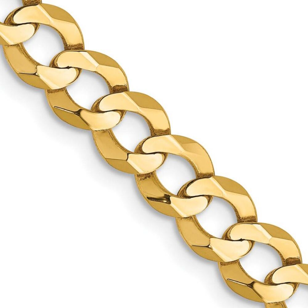 7.25mm 14K Yellow Gold Solid Light Flat Curb Chain Necklace, 24 Inch